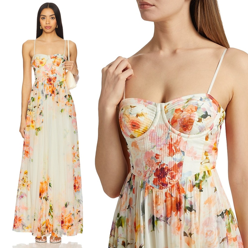 Hemant‎ and Nandita Saba Corset Floral Maxi Dress Bustier Size M NEW $548 - Picture 4 of 16